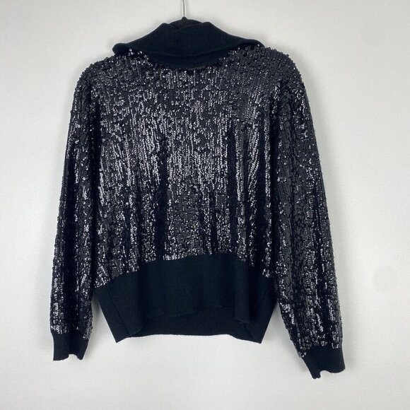 J. Crew Collection Women's Sequin Reversible Zip Up Turtleneck Sweater Size L - Picture 3 of 9